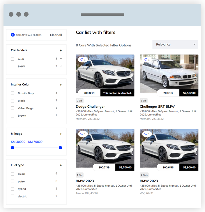 Advanced Search and Filtering in Car Auction Theme