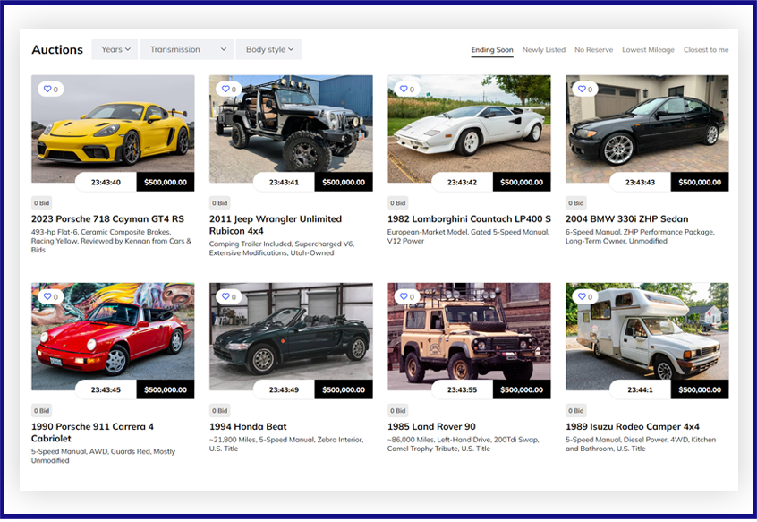 auctioneer software - build your dream car website