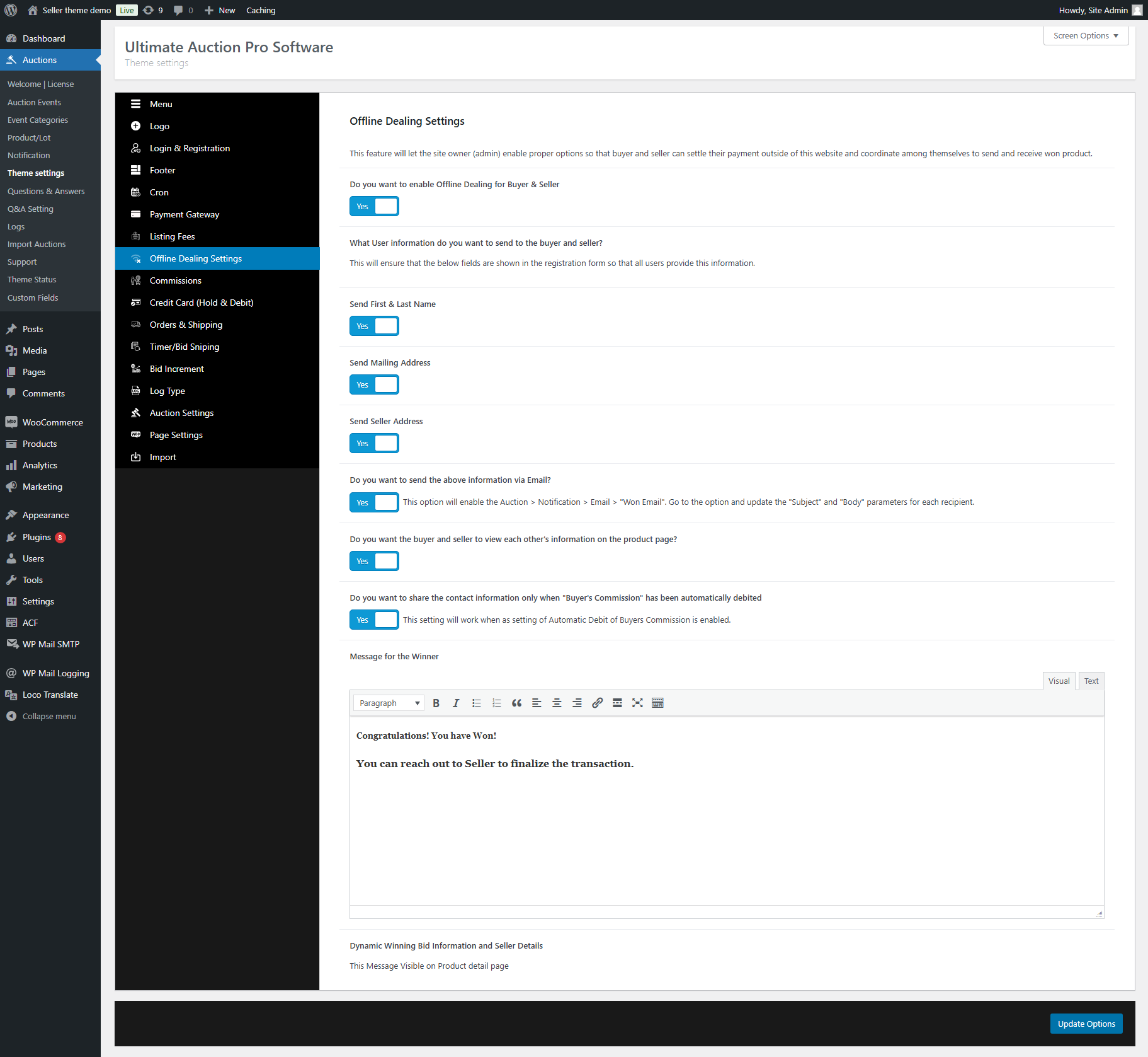 Offline Dealing Settings